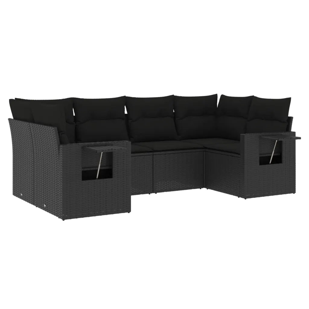 Set Divano da Giardino 6 pz con Cuscini Nero in Polyrattan