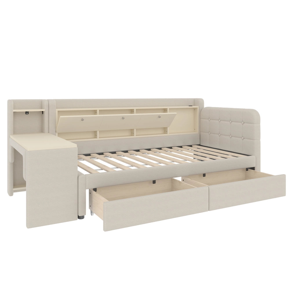 Daybed 90x200 cm con scrivania, 2 cassetti e vano contenitore