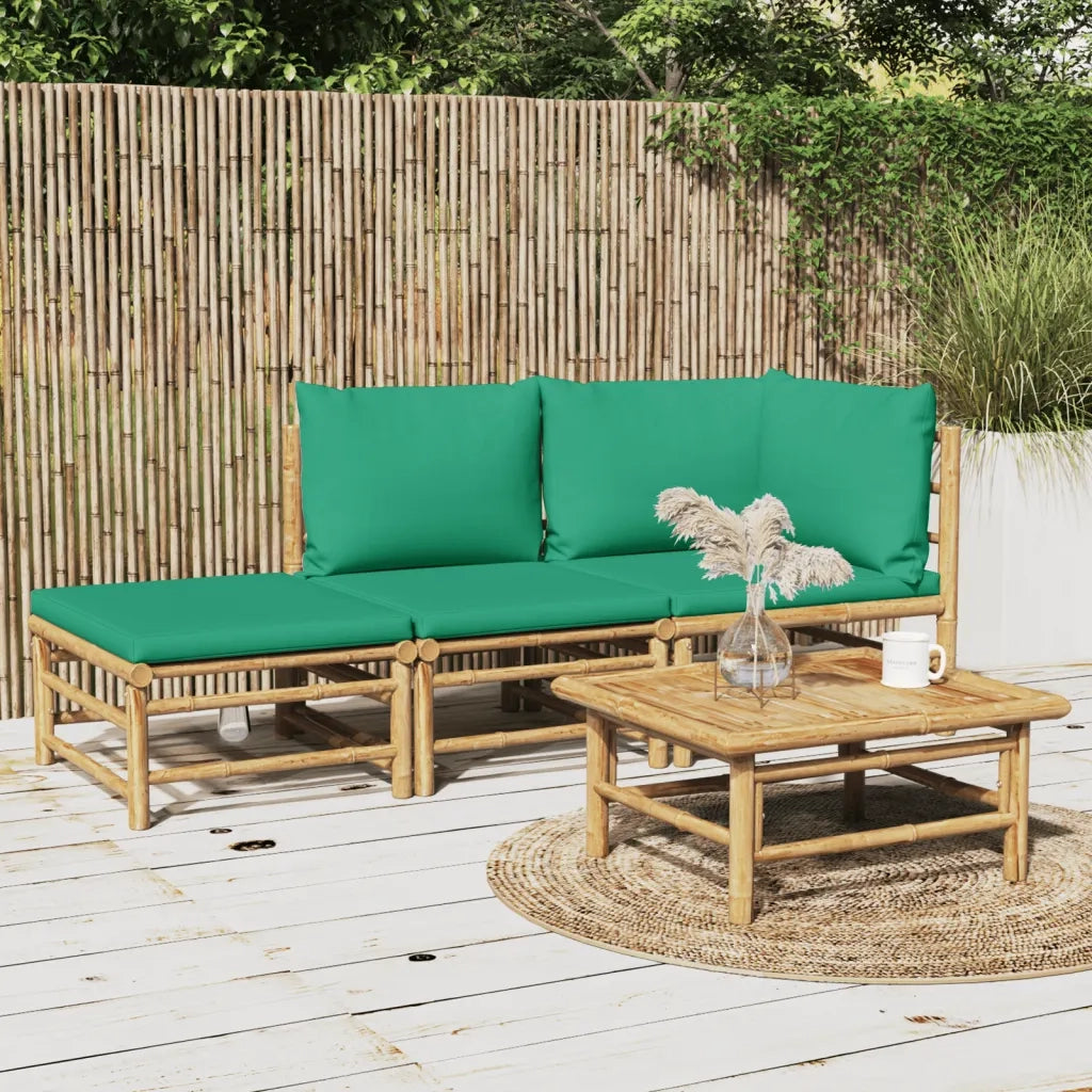 Set Salotto da Giardino 3pz | Set di Mobili da Esterno con Cuscini Verdi Bamb¨´