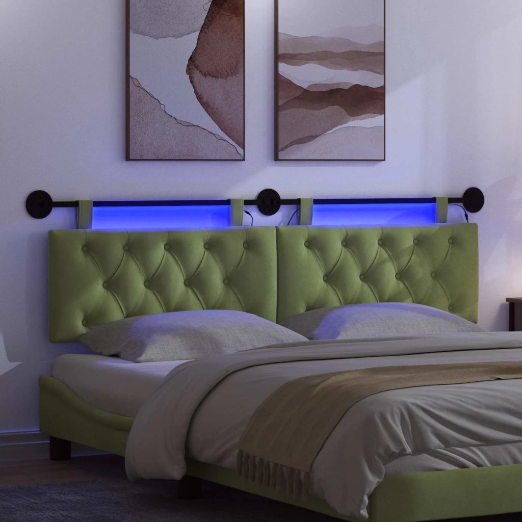 Testiera sospesa Con luce LED Verde chiaro Velluto 3424696