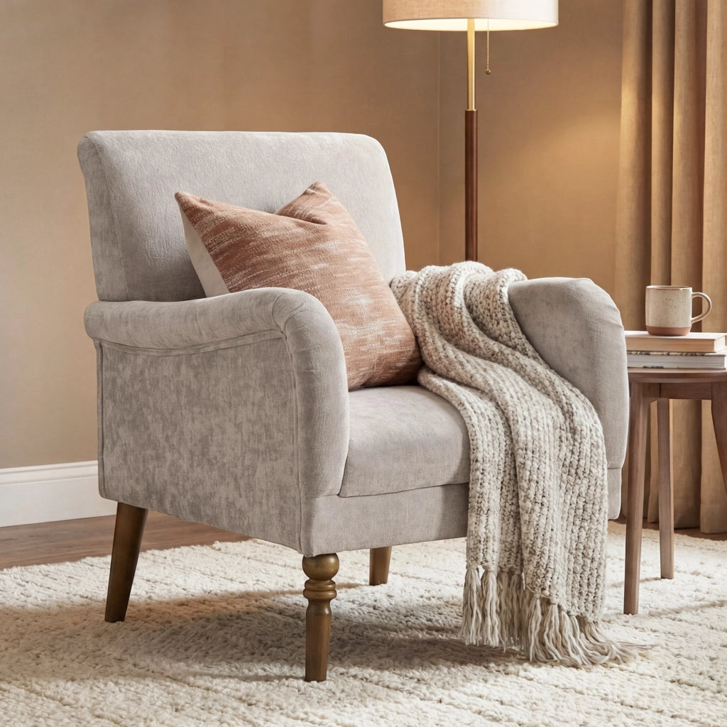 Poltrona ¨C Minimal ¨C Tessuto Grigio, Legno