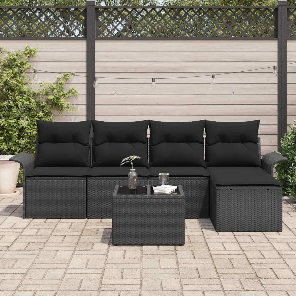 Divano da esterno con cuscino 6 pcs Nero polyrattan