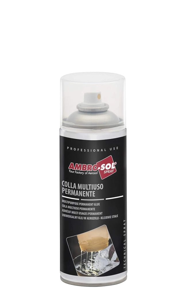 Colla spray multiuso 400 ml ad alta resistenza per metallo legno plastica tessuti e gomma Ambro-Sol