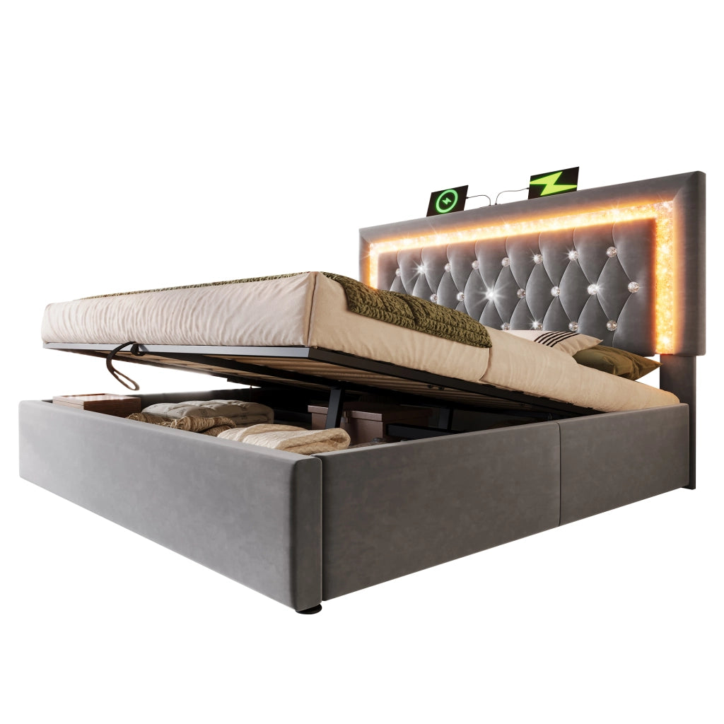 letto imbottito velluto grigio 140x200 cm