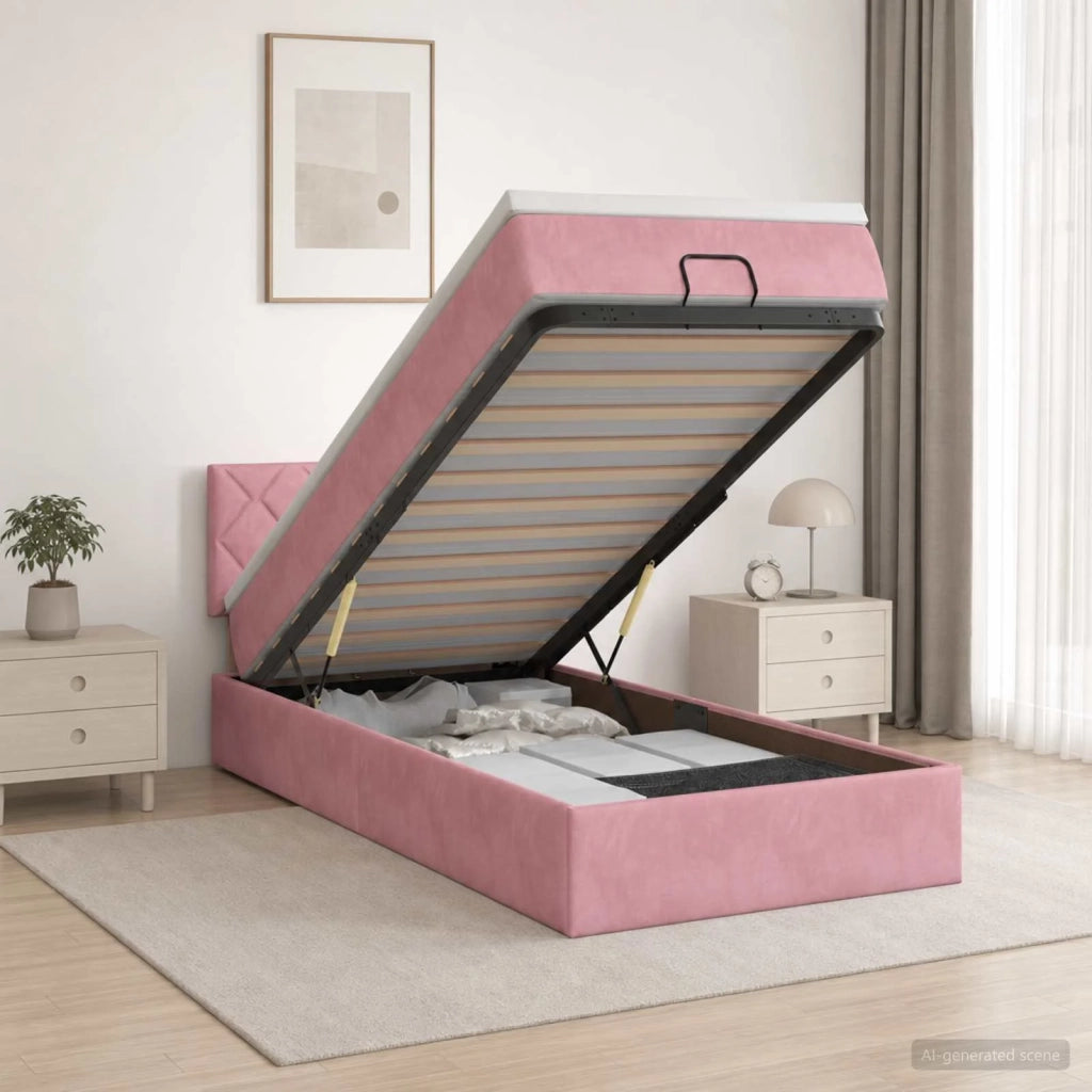 Letto Ottomano con Materasso e LED Rosa 80 x 200 cm Velluto 3457178