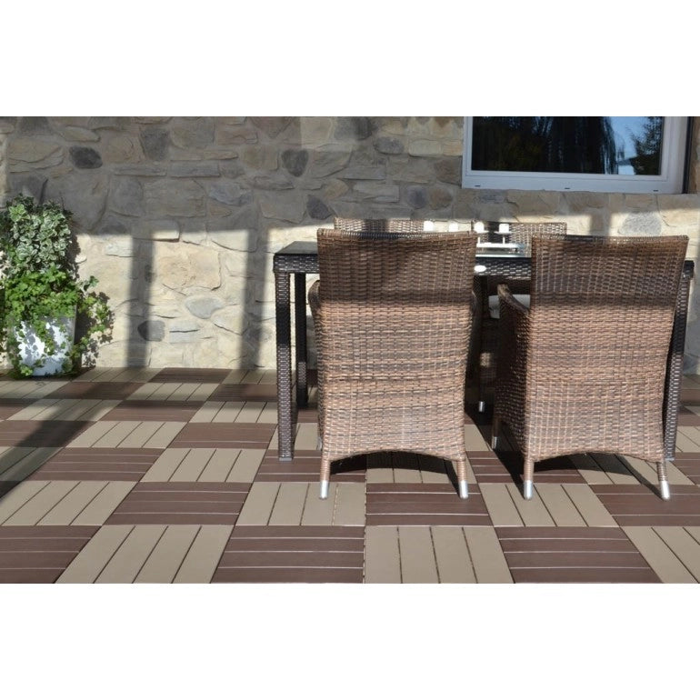 Piastrella Singola autobloccante in Plastica con Finitura ad Effetto Legno 37,7 x 18,6 cm da Interno Esterno e Giardino Colore: #866b56