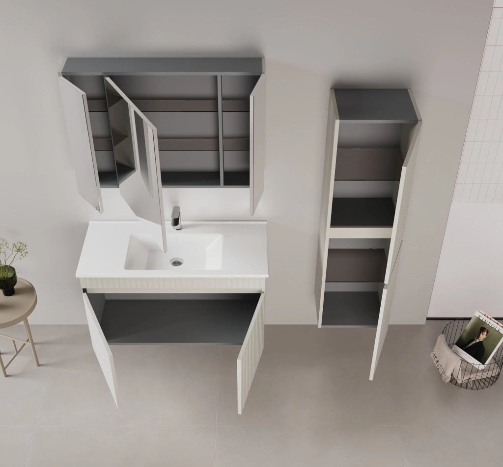 Set mobile lavabo con specchio (2 pezzi) "Tivoli 100" - 100 x 45 x 66 cm - Cashmere opaco