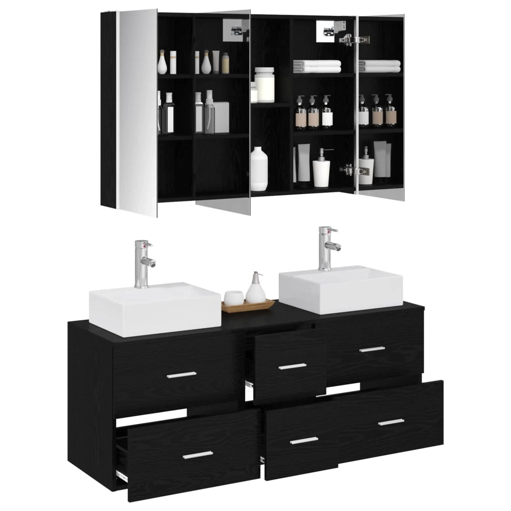 Set di mobili per il bagno 4 pz Rovere Nero 3406824