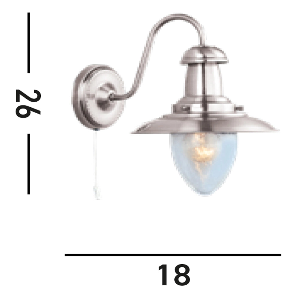 Applique Classica Fisher Man Acciaio Argento Vetro 1 Luce E27