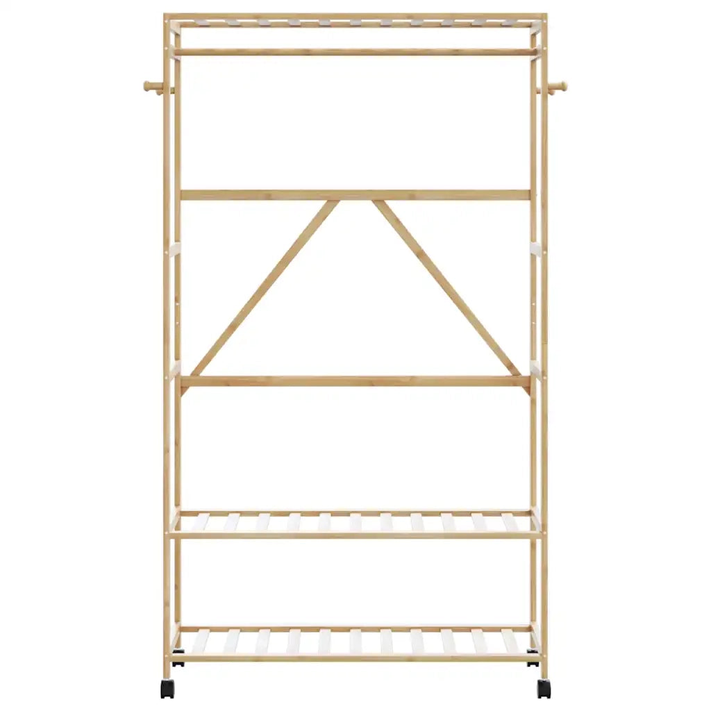 Appendiabiti con Ripiani e Ruote 110x40x180 cm in Bambù 4008923