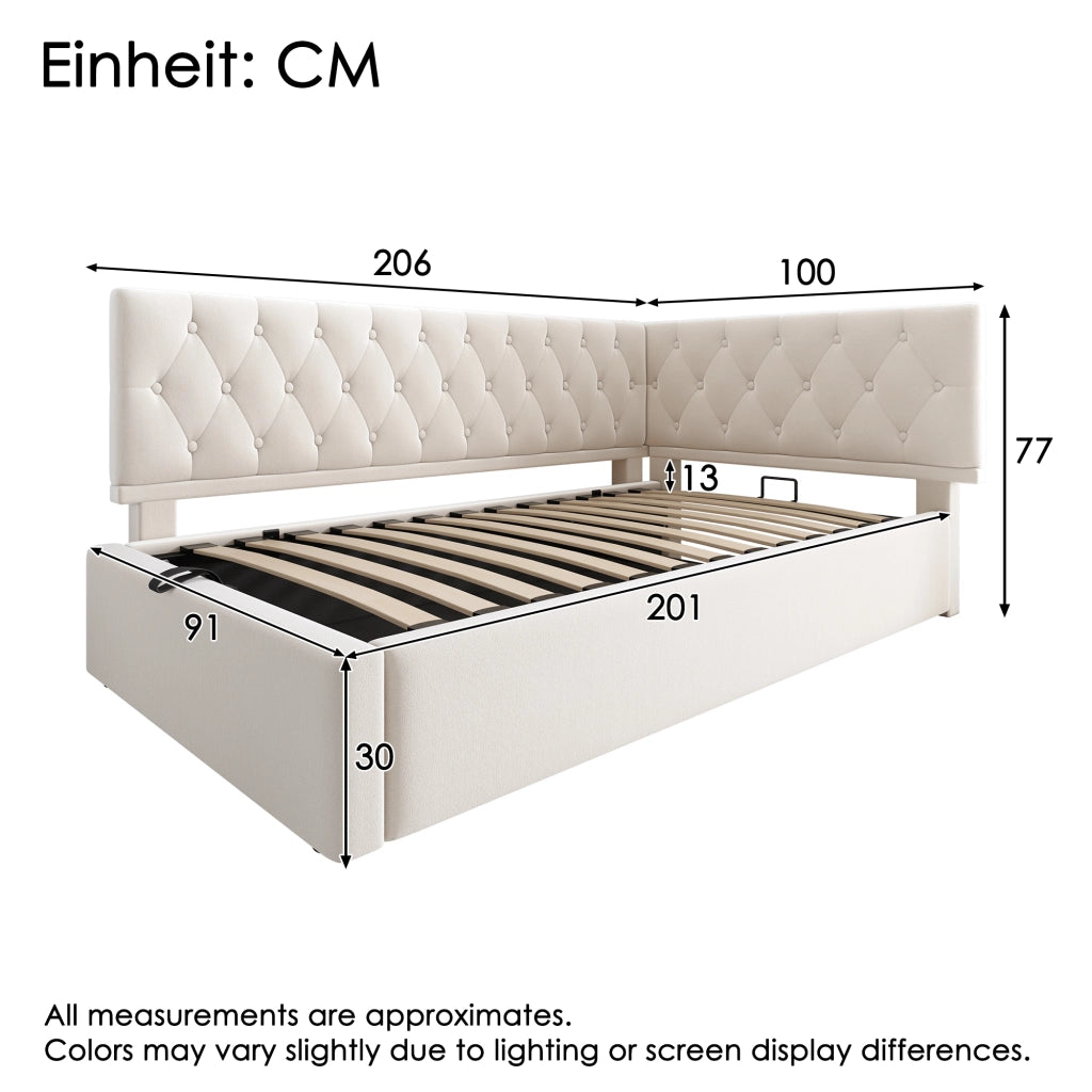 LETTO Divano 90x200 cm con contenitore idraulico in velluto beige