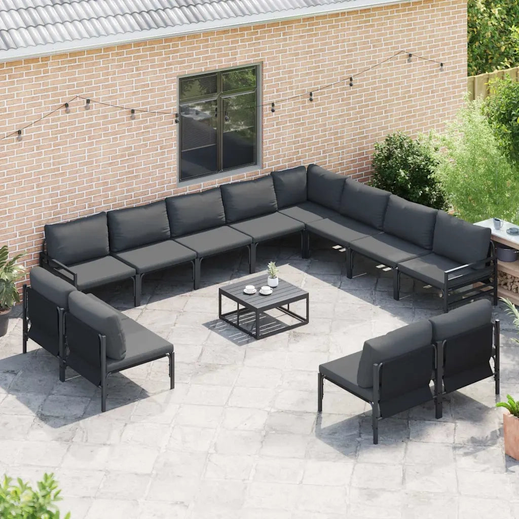 Set Divano da Giardino con cuscino 12 pcs Nero Acciaio