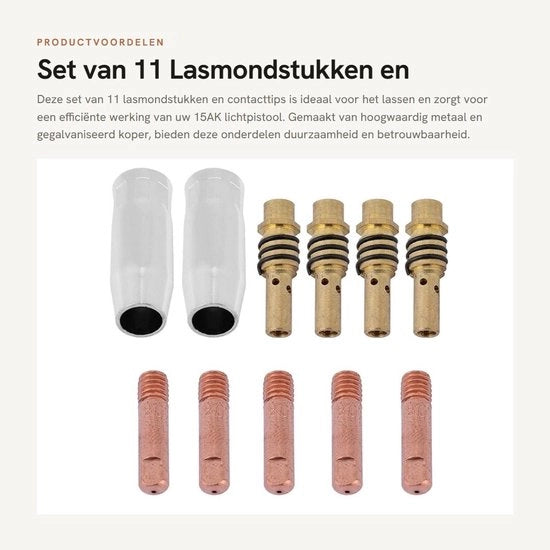 Set di accessori per saldatura 11 pezzi - 15AK Nozzle - Contattatori - Supporti per contattatori - Materiale di alta qualità - Rame galvanizzato - Accessori per saldatura