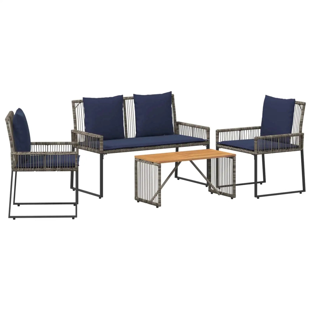 Set di Mobili da Esterno 9 pcs Grigio e Blu Navy polyrattan 42025150