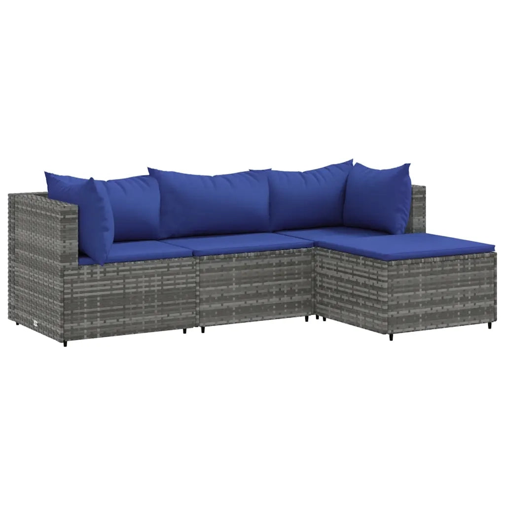 Set Divani da Giardino 4 pz con Cuscini in Polyrattan Grigio 3308055