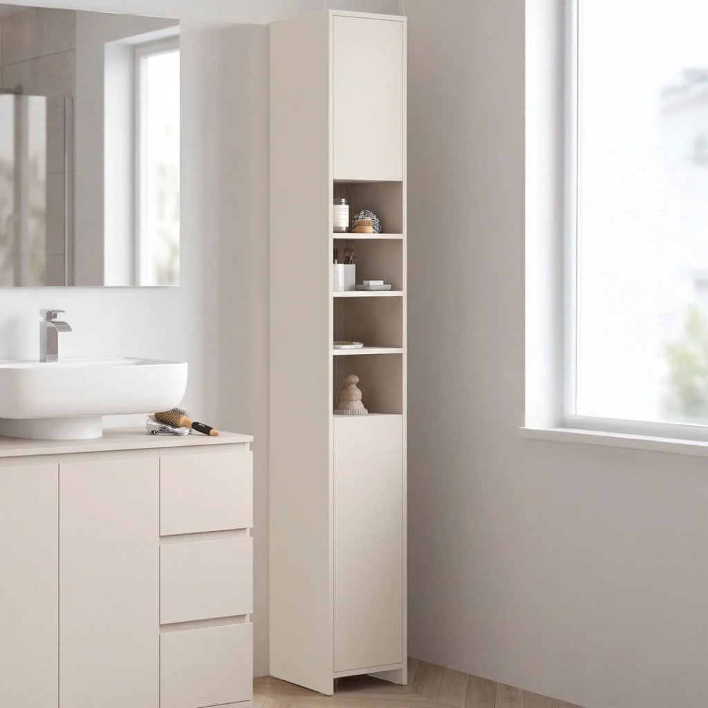 IDMarket - Mobiletto TOMI a 2 ante con 4 nicchie beige