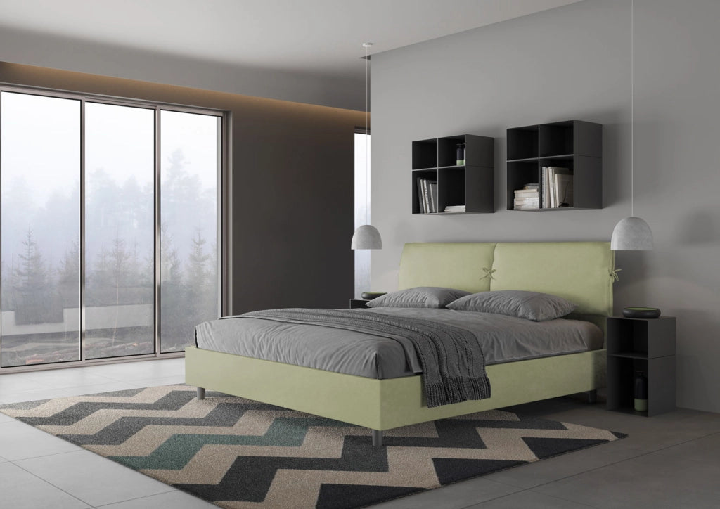 BS COM Letto matrimoniale king size senza rete imbottito 180x200 microfibra tè verde