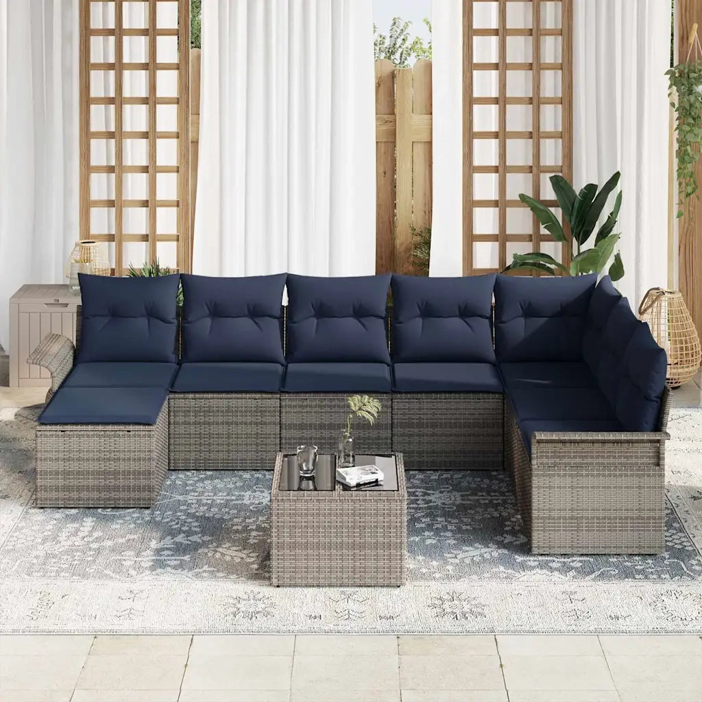 Set Divano da Giardino con cuscino 9 pcs Grigio Poly Rattan 3354164