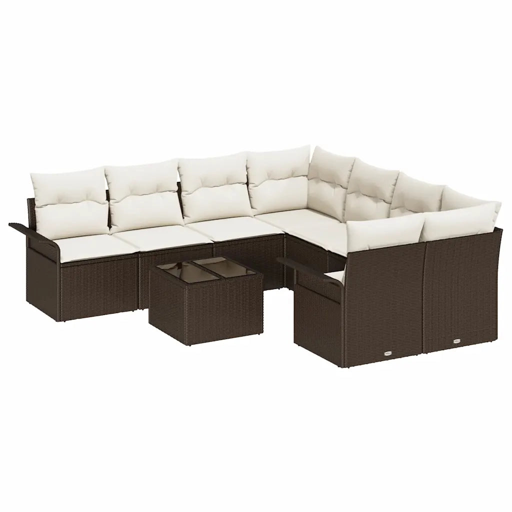 Set Divano da Giardino 9 pcs Marrone e Crema polyrattan