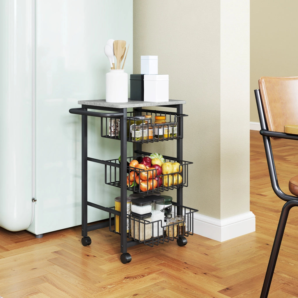 Carrello da cucina 3 livelli ¨C Minimal ¨C acciaio, ruote