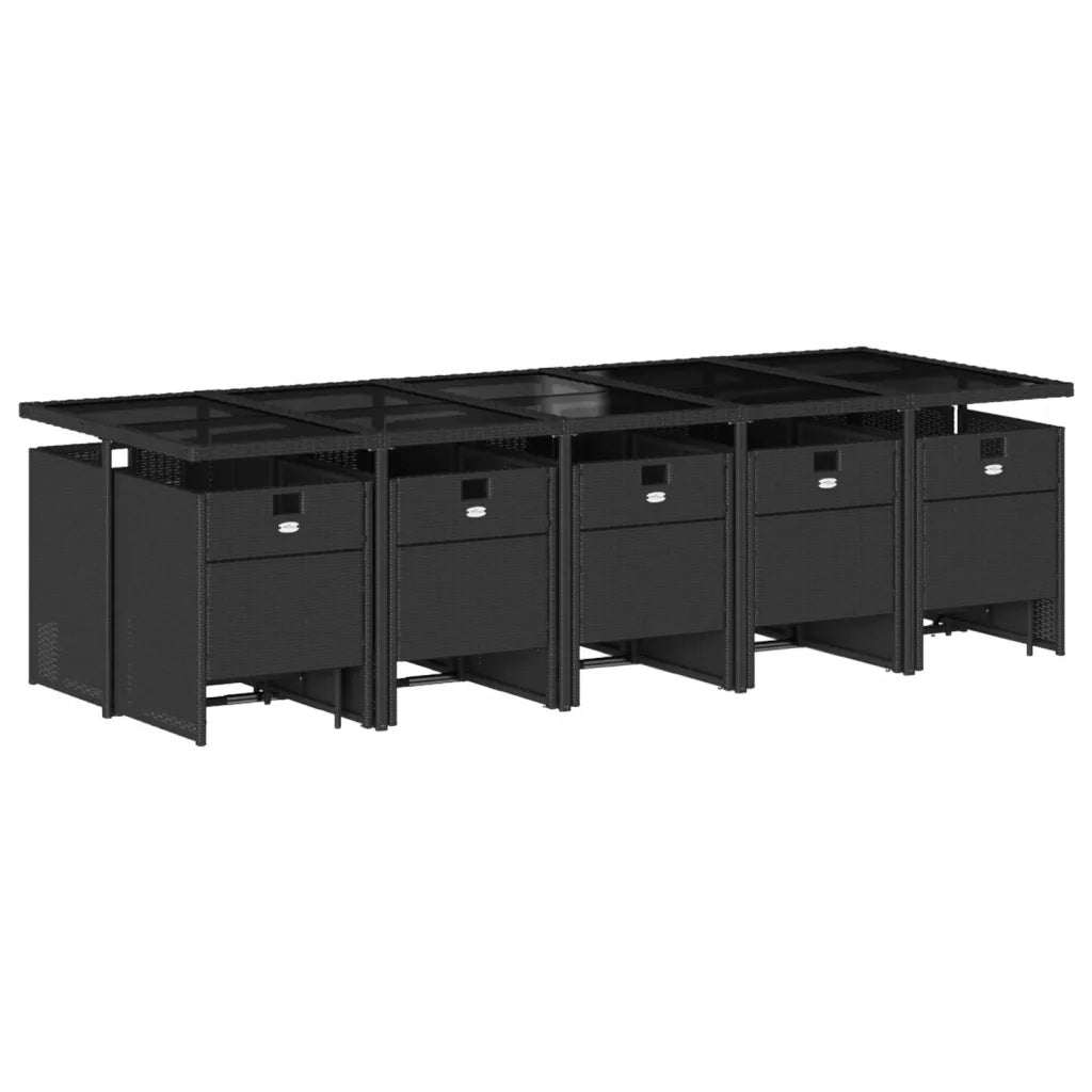 Set da Pranzo da Giardino 15 pz con Cuscini Nero in Polyrattan 3277758