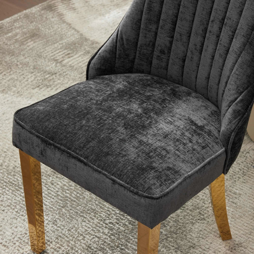 Sedie da Pranzo Imbottite in Velluto con Gambe Dorate ¨C MINIMAL ¨C Set 2, Nero