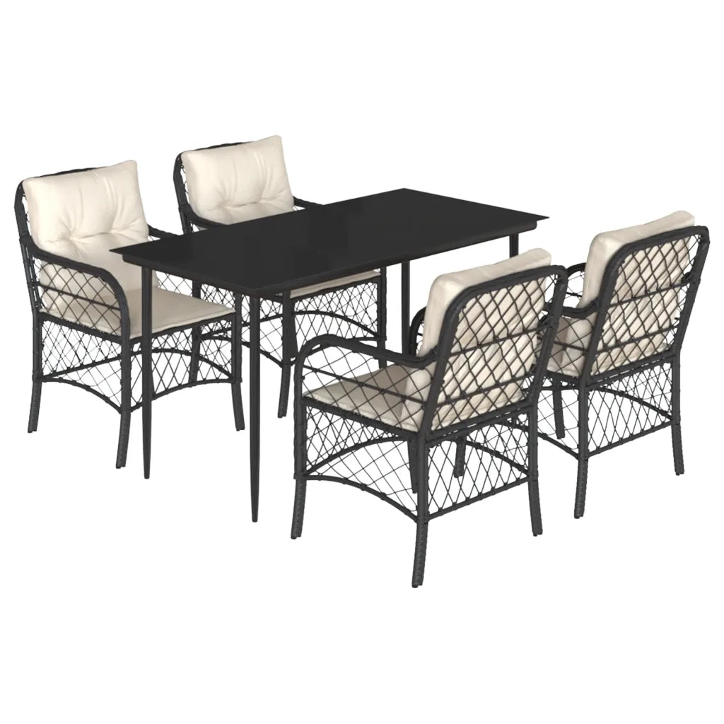 Set da Pranzo da Giardino 5 pz Nero con Cuscini in Polyrattan 3212084