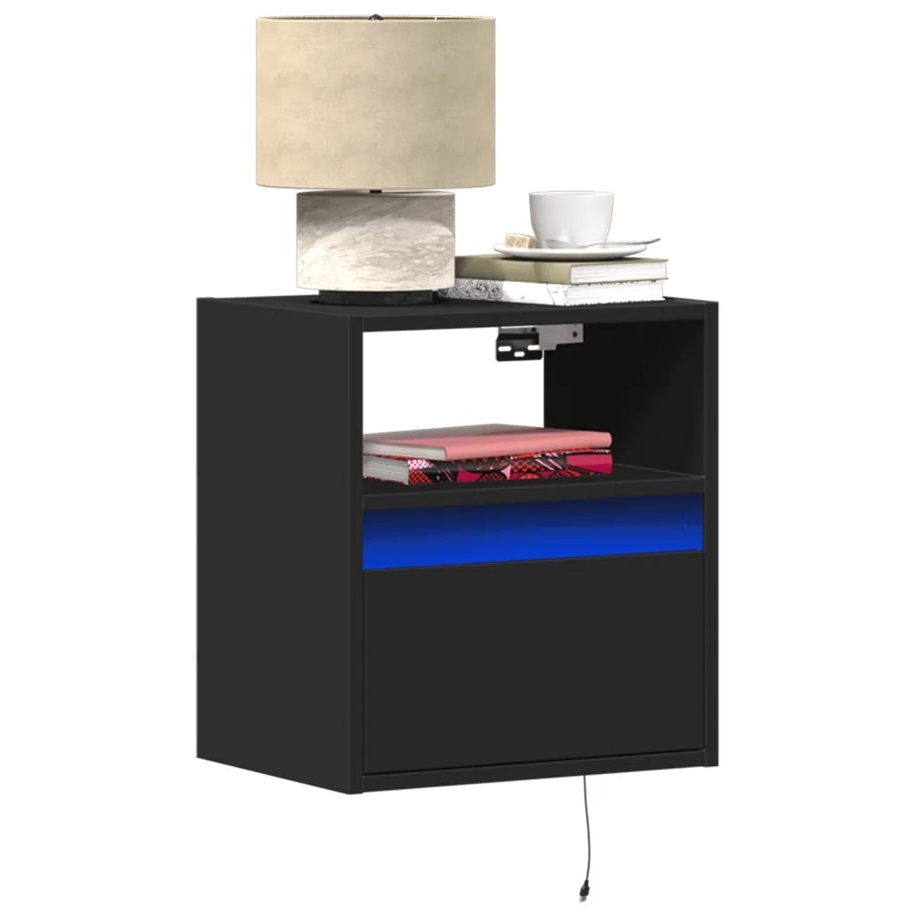 Comodini a Parete con Luci LED 2 pz Neri 3307978