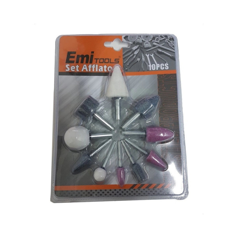 Trade Shop - Set 10 Pz. Mole Abrasive Rotative Con Pietra Per Punta Accessori Trapano Affilatori -