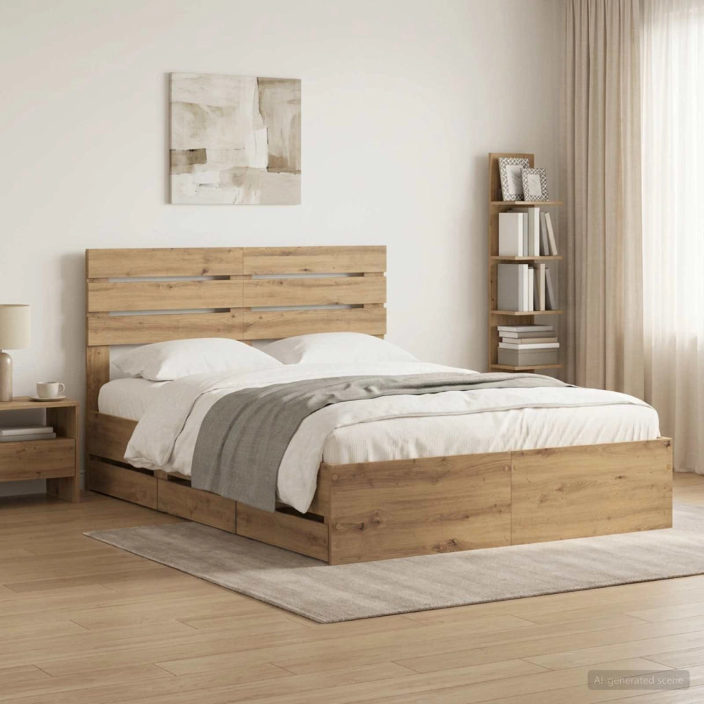 Bed Frame with Storage and Headboard Artisan Oak 120 x 200 cm 3445805