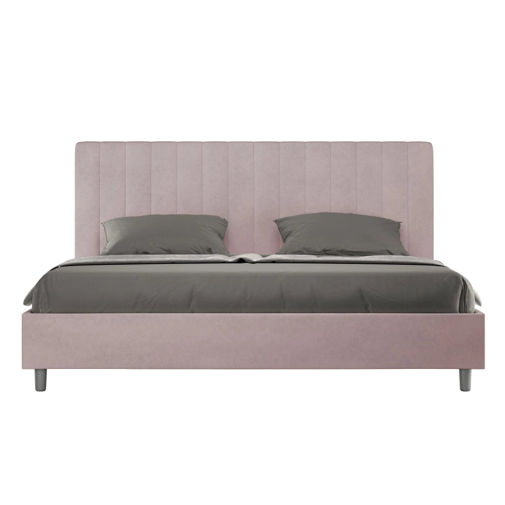 BS COM Letto matrimoniale king size contenitore imbottito 190x210 microfibra glicine
