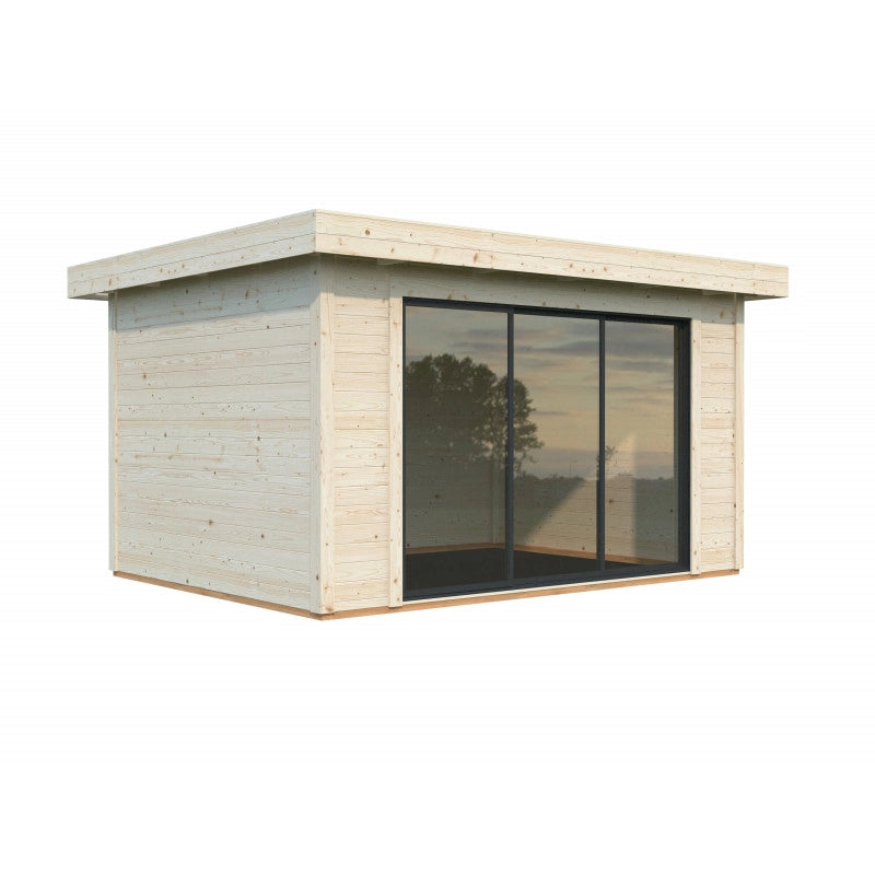 Casetta da giardino in legno 385x291 cm, pareti 28 mm con porta scorrevole vetrata larga, per deposito attrezzi esterno - Esterni da Vivere