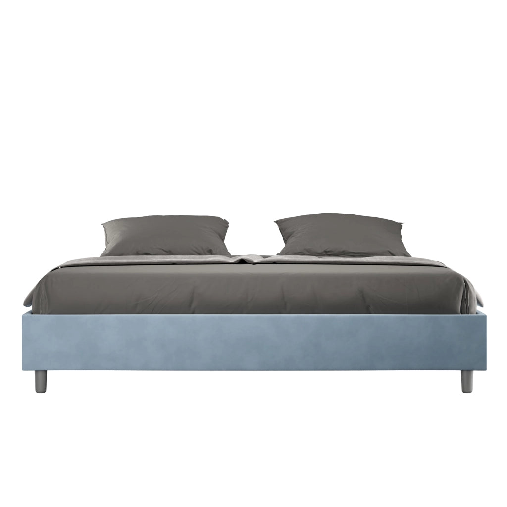 BS COM Letto matrimoniale king size contenitore imbottito 200x200 microfibra azzurro