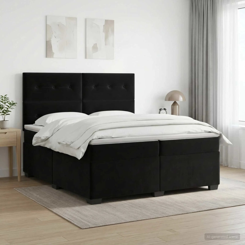 Letto box spring con materasso Nero 200 x 200 cm Velluto 3453712