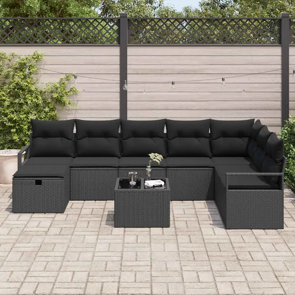 Set di divani con cuscino 9 pcs Nero polyrattan