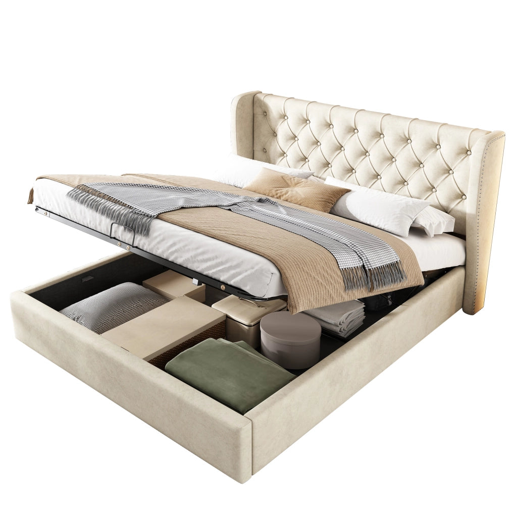 letto imbottito velluto beige 180 x 207 cm