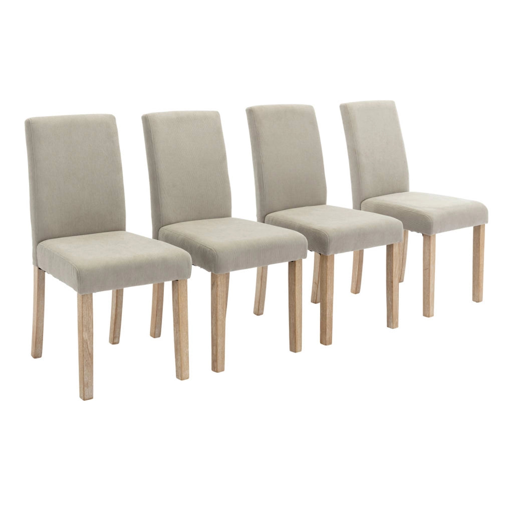 Set di 4 sedie in velluto a coste con gambe in legno ceruleo, grigio