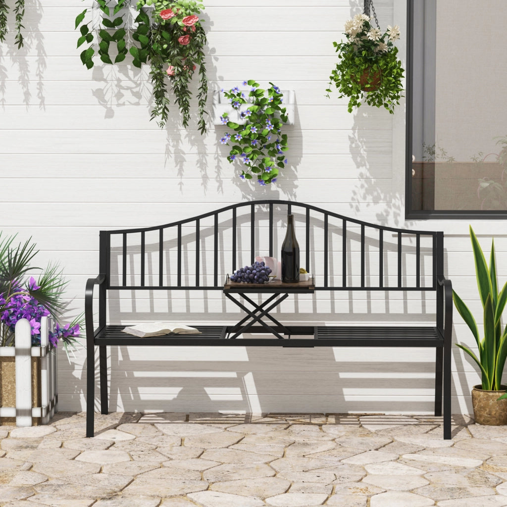 Panchina da Giardino 2 Posti con Tavolino ¨C Xylo ¨C Metallo Nero