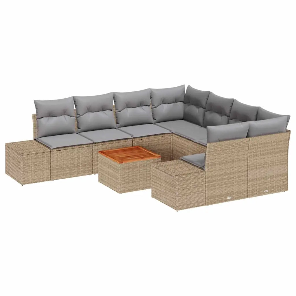 Set Divano da Giardino 9 pcs Beige e Grigio Chiaro polyrattan 3356607