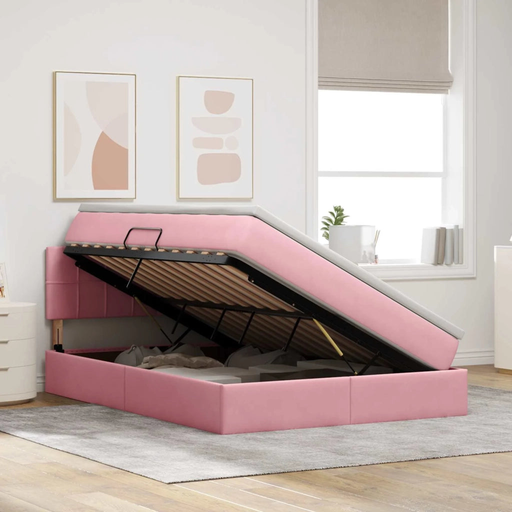 Letto con contenitore e LED con led Rosa 140 x 190 cm Velluto 3371396