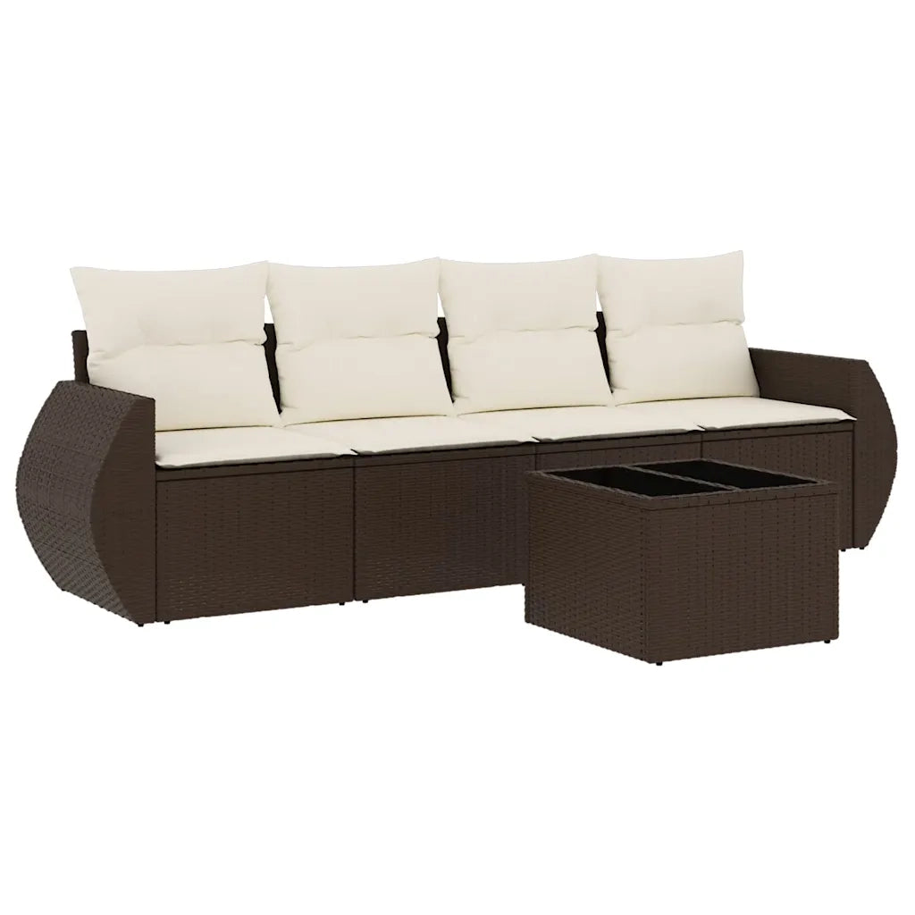 Set Divano da Giardino 5 pz con Cuscini Marrone in Polyrattan 3221092