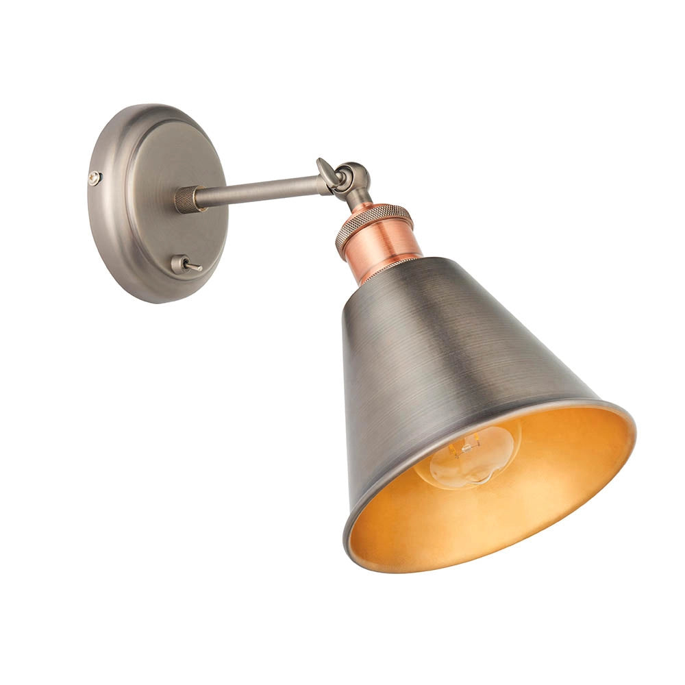 Applique industriale in peltro/rame con interruttore E27 Endon