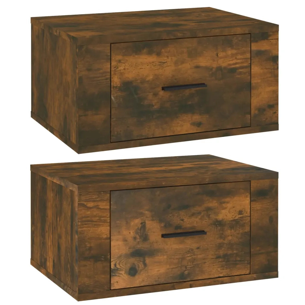 Comodini a Muro 2 pz-Set di 2 Tavolino da notte Rovere Fumo 50x36x25 cm