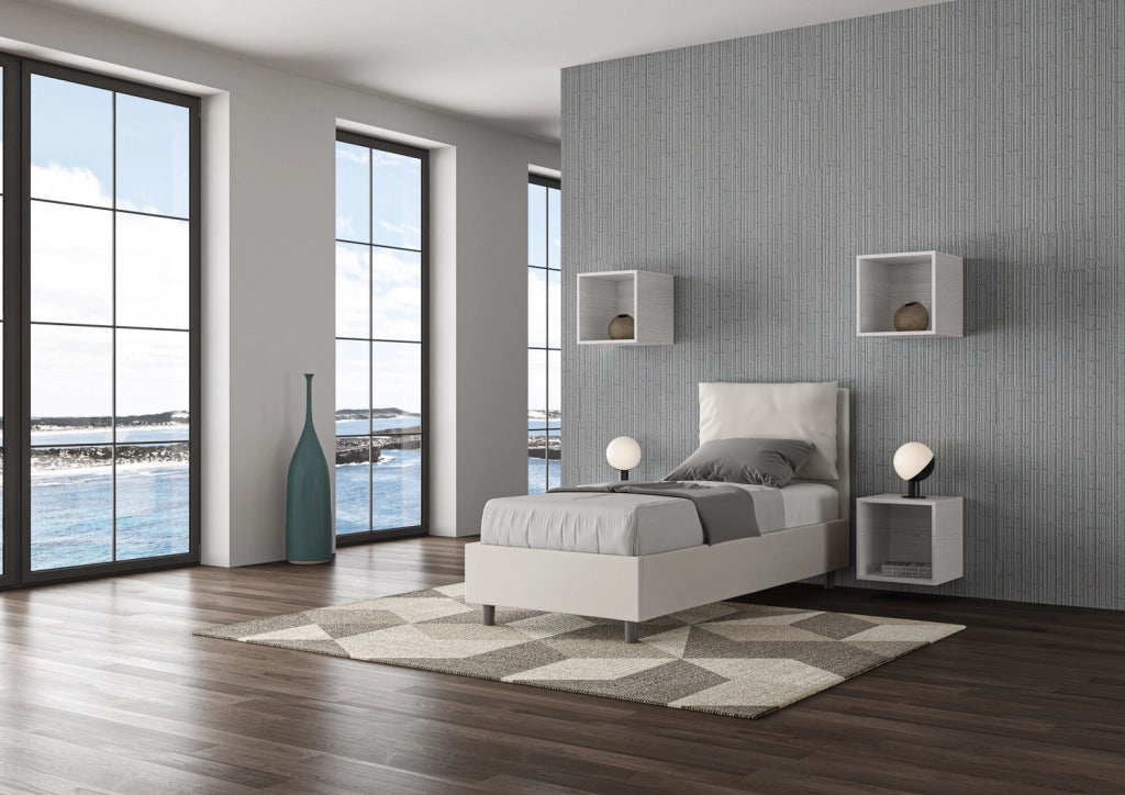 BS COM Letto singolo senza rete imbottito 80x200 similpelle bianco