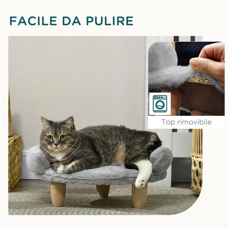CUCCIA DIVANETTO PER CANI E GATTI SFODERABILE IN PELUCHE CON SCHIENALE, 47X40X20 CM, GRIGIO