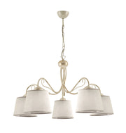 Lampadario retro 5 luci ecru con paralumi E27 Jupiter