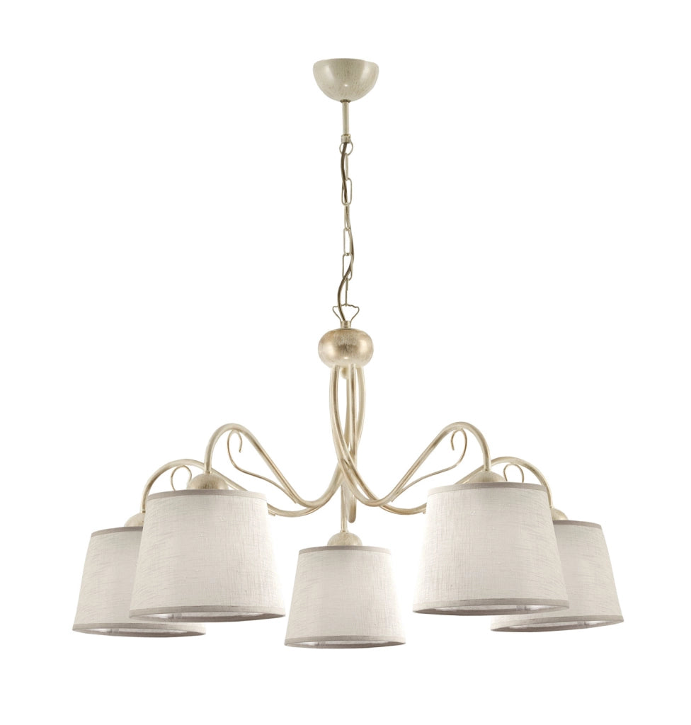 Lampadario retro 5 luci ecru con paralumi E27 Jupiter
