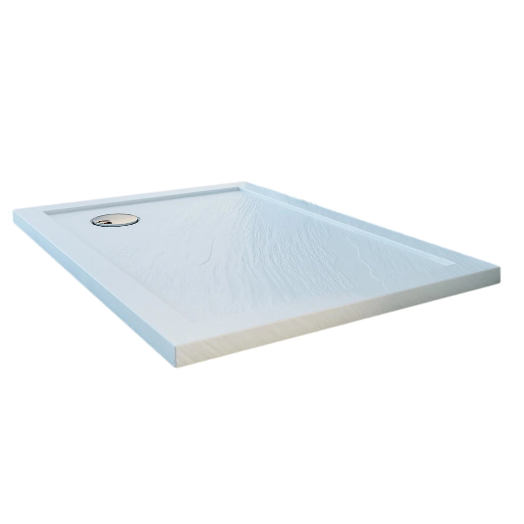 Piatto Doccia Slim 75x90x4 cm Rettangolare Acrilico Bordato Bianco Effetto Pietra mod. Flower