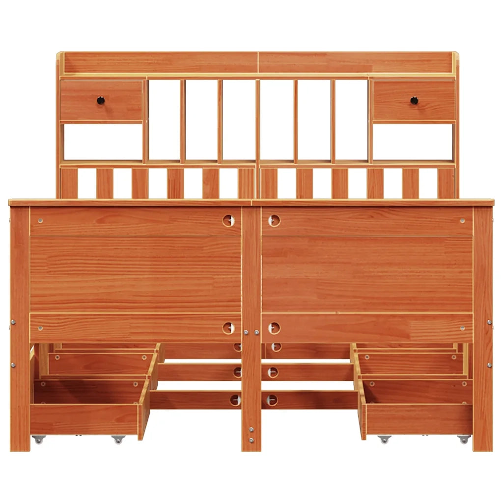Letto Libreria senza Materasso Marrone Cera 150x200 cm in Pino 3308920