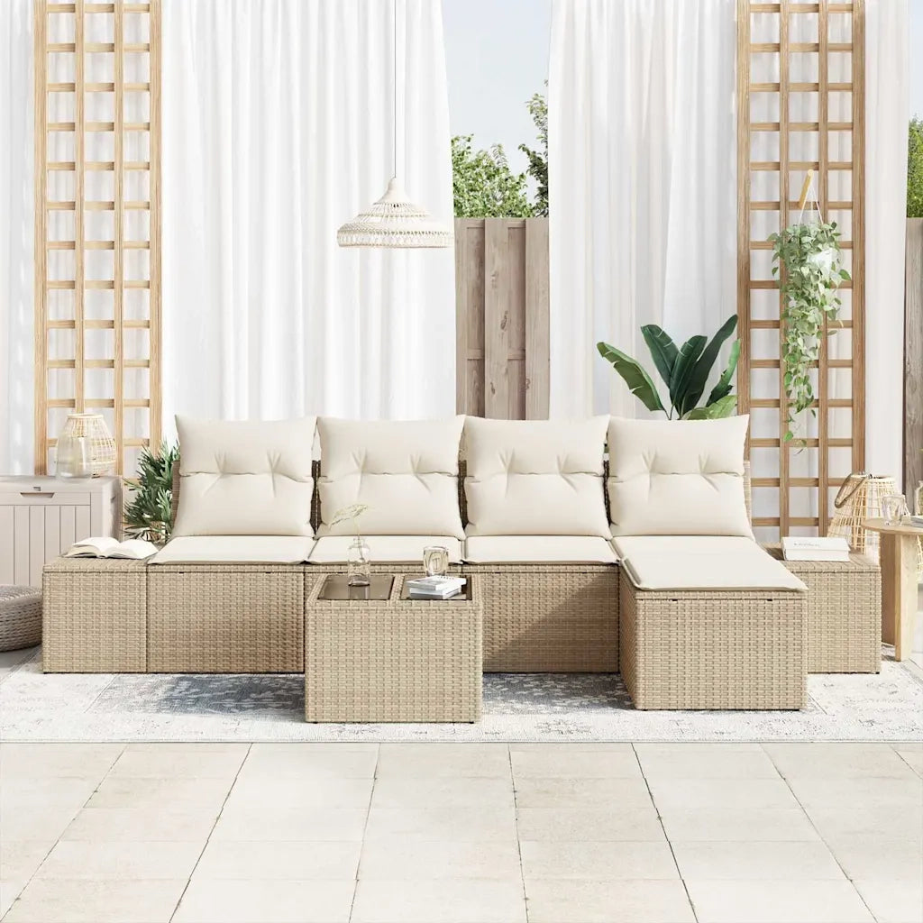 Set Divano da Giardino con cuscino 6 pcs Beige polyrattan 3347031